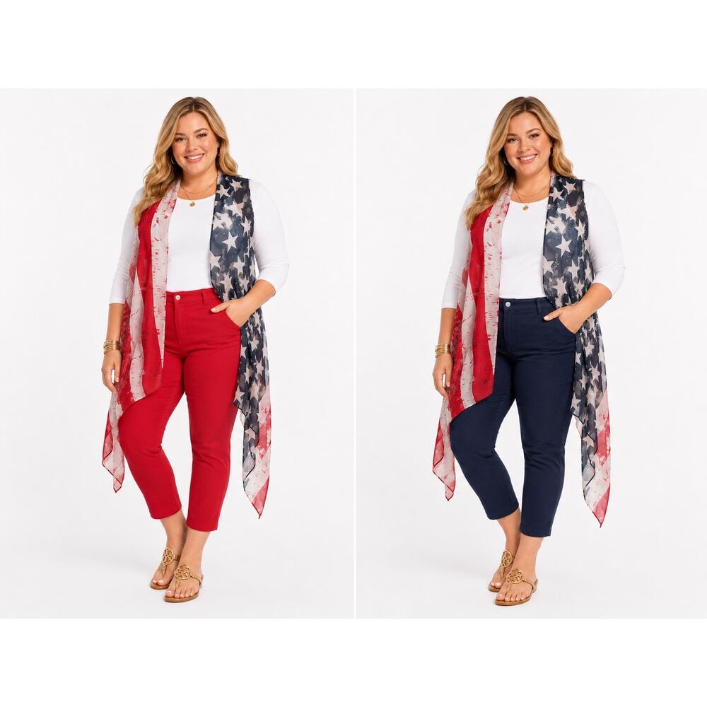 Style Plus Boutique Size One Size Red White and Blue Flag Vest